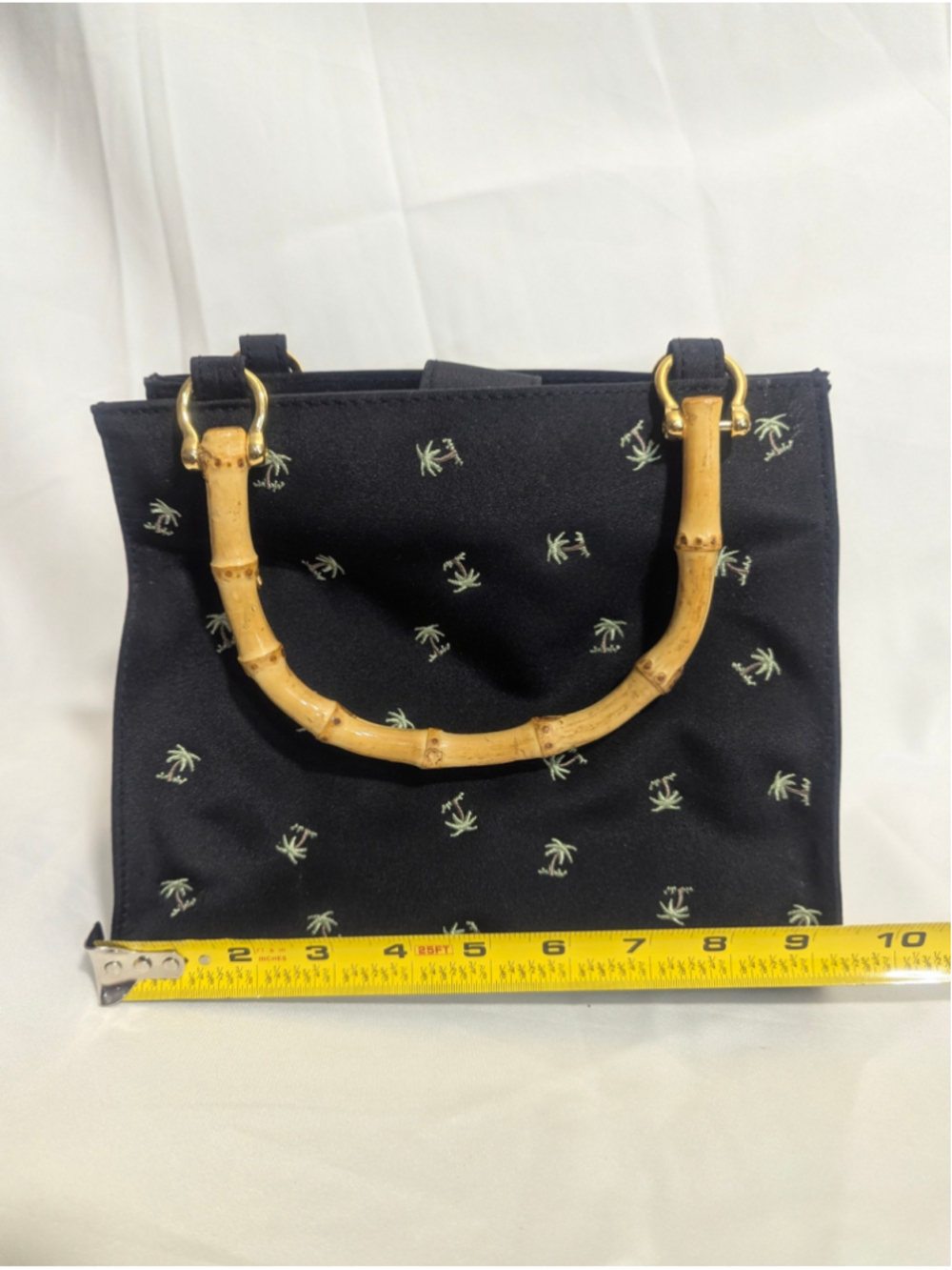 Tianni Mini Tote Bag Bamboo Handle Palm Tree - Picture 9 of 11